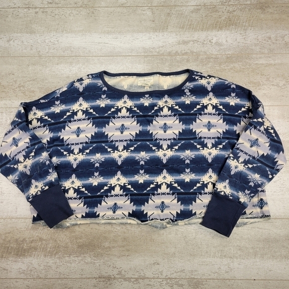Denim & Supply Blue South Western Cropped Sweatshirt - Picture 1 of 4